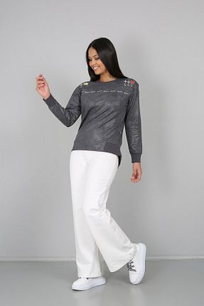 سوئیشرت طوسی زنانه چاپی Banadamoda - کد 302306426