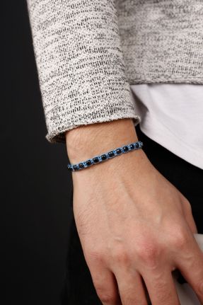 دستبند جواهر آبی مردانه سنگ طبیعی کد 300958710