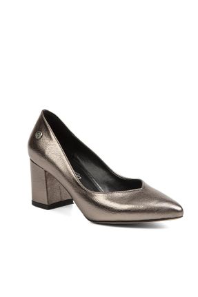 کفش مجلسی طلائی زنانه پاشنه متوسط ( 5 - 9 cm ) پاشنه پر کد 302169393