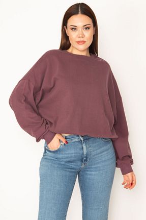 سوئیشرت سایز بزرگ قهوه ای زنانه سایز بزرگ Şans - کد 302202408