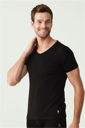 تی شرت مشکی مردانه یقه هفت پنبه (نخی) 2