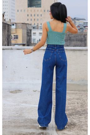 شلوار جین آبی زنانه پاچه گشاد فاق بلند جین ساده کد 302877602