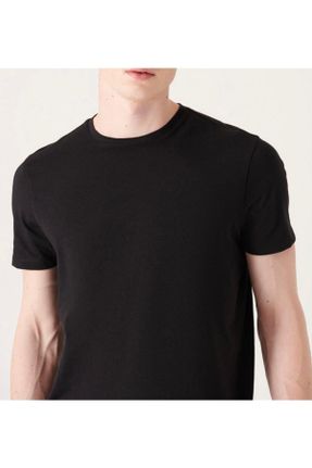 تی شرت مشکی مردانه اسلیم فیت یقه گرد پنبه (نخی) کد 304360979