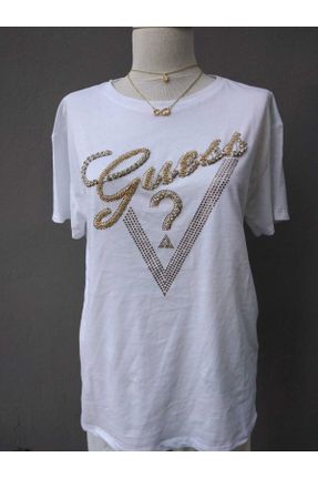 تی شرت سفید زنانه رگولار یقه گرد جوان کد 305337421
