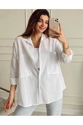 پیراهن سفید زنانه اورسایز GALAVİP - کد 286135608