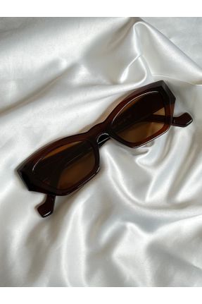 عینک آفتابی قهوه ای زنانه 47 UV400 استخوان مات هندسی کد 304316622
