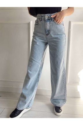 شلوار جین آبی زنانه پاچه راحت سوپر فاق بلند جین ساده کد 305039147