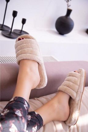 دمپائی خانگی بژ زنانه مخملی Nmoda - کد 46420924