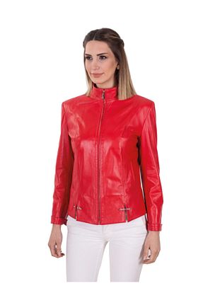 کاپشن قرمز زنانه رگولار DERİ STORE - کد 40576859