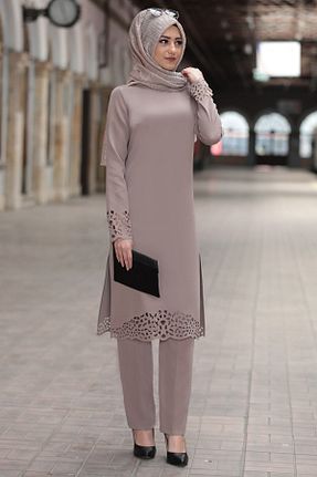 ست بالاتنه و پائین تنه حجاب قهوه ای زنانه Asimetrik RABEYSA - کد 48094132