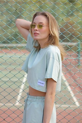 تیشرت سبز زنانه اورسایز Wear Three Points - کد 302687317