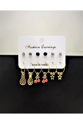 گوشواره جواهر طلائی برنجی TÜKKAN ACCESSORİES - کد 305177258