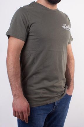 تی شرت خاکی مردانه اسلیم فیت یقه گرد پنبه (نخی) کد 306302905