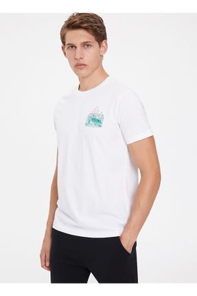 تی شرت سفید مردانه رگولار یقه گرد کد 86290078