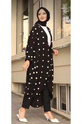 کیمونو مشکی زنانه اکریلیک بافتنی طرح خال خالی بلند کد 307450662
