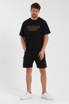 تی شرت مشکی مردانه اورسایز یقه گرد پارچه ای طراحی کد 307092588