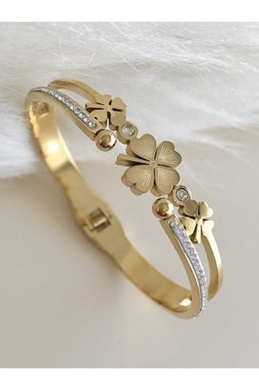 دستبند استیل طلائی زنانه فولاد ( استیل ) کد 307207107