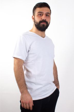 تی شرت سفید مردانه اسلیم فیت یقه هفت پنبه (نخی) بیسیک کد 308896216