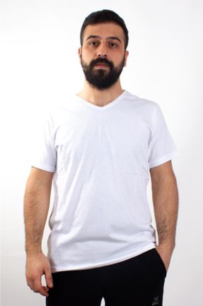 تی شرت سفید مردانه اسلیم فیت یقه هفت پنبه (نخی) بیسیک کد 308896216