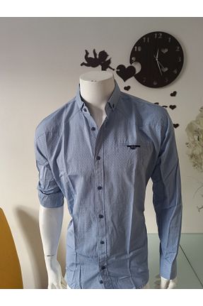 پیراهن آبی مردانه یقه دکمه دار GGMM - کد 309493189