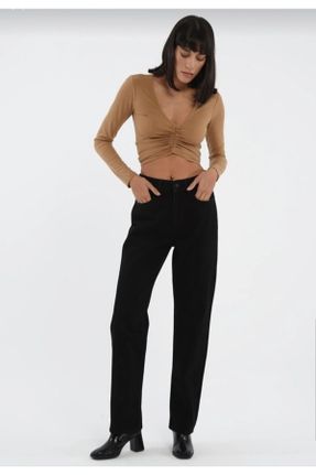 شلوار جین مشکی زنانه پاچه لوله ای فاق بلند جین ساده استاندارد کد 309439533