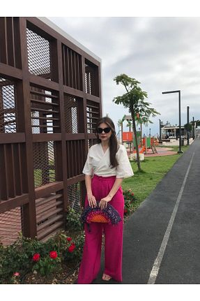 شلوار صورتی زنانه کتان WEBBMODA - کد 309577536