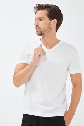 تی شرت سفید مردانه اسلیم فیت یقه هفت کد 48169368