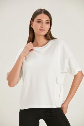 تی شرت سفید زنانه رگولار یقه گرد پنبه (نخی) کد 311139909