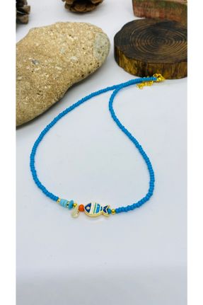 گردنبند جواهر آبی زنانه فلزی کد 311119160