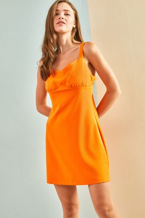 لباس نارنجی زنانه بافتنی Fitted بند دار کد 311538451