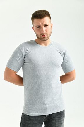 تیشرت طوسی مردانه Fitted ALMİNA - کد 311842336