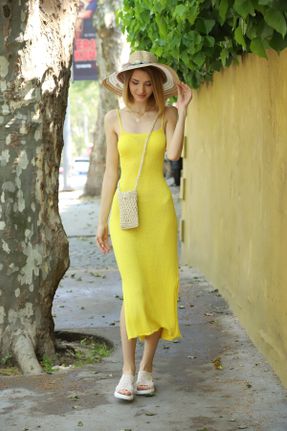 لباس زرد زنانه بافت تریکو Fitted بند دار کد 311986110