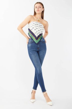شلوار جین آبی زنانه پاچه رگولار فاق بلند جین استاندارد کد 313607207