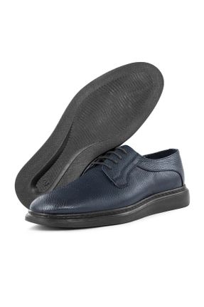 کفش کلاسیک سرمه ای مردانه چرم طبیعی پاشنه کوتاه ( 4 - 1 cm ) پاشنه ساده کد 313704028