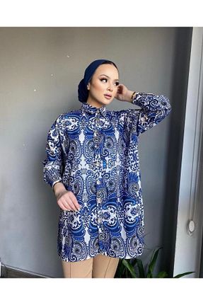 پیراهن حجاب آبی زنانه رگولار ZF BUTİK - کد 314188658