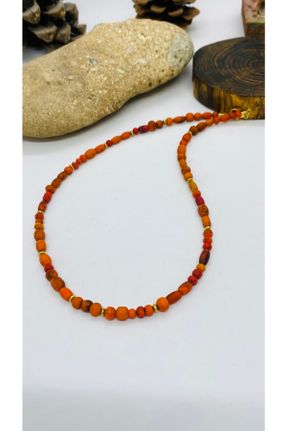 گردنبند جواهر نارنجی زنانه فلزی کد 313262276