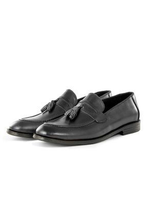 کفش کلاسیک مشکی مردانه چرم طبیعی پاشنه کوتاه ( 4 - 1 cm ) پاشنه ساده کد 313609893