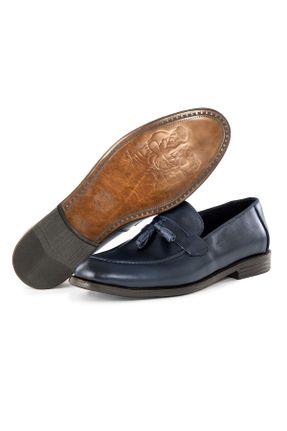 کفش کلاسیک سرمه ای مردانه چرم طبیعی پاشنه کوتاه ( 4 - 1 cm ) پاشنه ساده کد 313610685