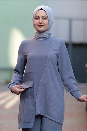 ست بالاتنه و پائین تنه حجاب طوسی زنانه Asimetrik Zey&Ka Butik - کد 313271927