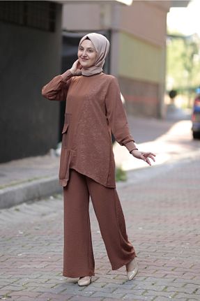 ست بالاتنه و پائین تنه حجاب قهوه ای زنانه Asimetrik Zey&Ka Butik - کد 313271127