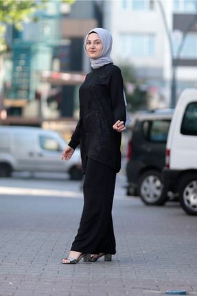 ست بالاتنه و پائین تنه حجاب مشکی زنانه Asimetrik Zey&Ka Butik - کد 313271995