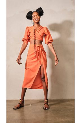 ست بالاتنه و پائین تنه نارنجی زنانه بافتنی WEBBMODA - کد 315095520