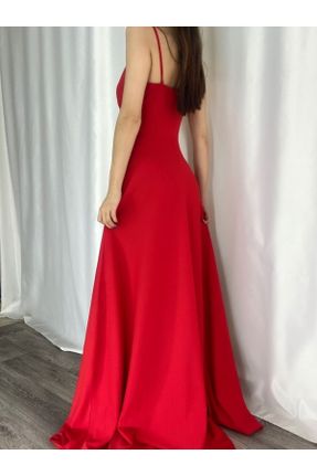 لباس مجلسی قرمز زنانه یقه دوبل کرپ آویزی رگولار بدون آستر کد 316134381