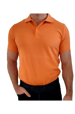 تی شرت نارنجی مردانه اسلیم فیت یقه پولو پنبه (نخی) تکی کد 46385555