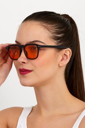 عینک آفتابی نارنجی زنانه 50 UV400 استخوان مات هندسی کد 275421490
