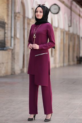 ست بالاتنه و پائین تنه حجاب بنفش زنانه Asimetrik FUVAL MODA - کد 42884932