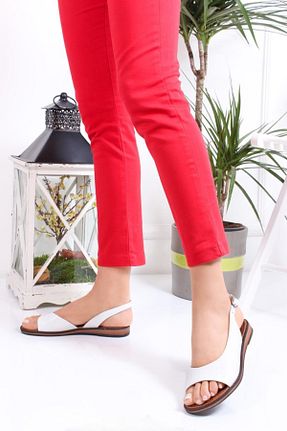 صندل سفید زنانه پاشنه تخت Deripabuc - کد 6393447