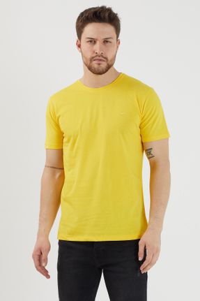 تی شرت زرد مردانه یقه گرد رگولار تکی بیسیک کد 79870541