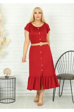 لباس زرشکی زنانه سایز بزرگ پارچه ویسکون کد 316546539