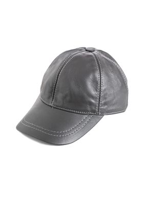 کلاه طوسی زنانه چرم خالص Hat Factory - کد 318844168